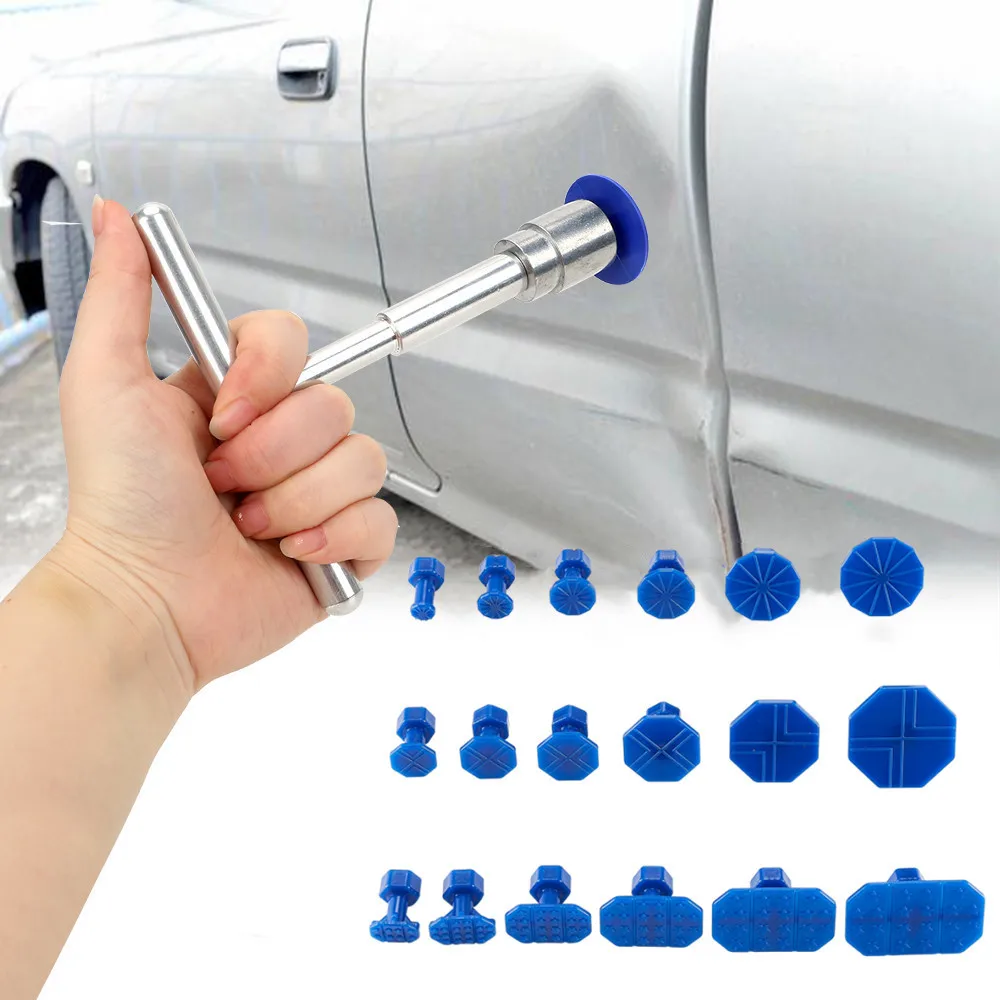 Dent Repair Puller - 車のへこみ修理プラー、18個のプラスチック接着タブと金属Tハンドル付きの車修理ツールキット、車用アクセサリー用ユニバーサルへこみ除去ツール