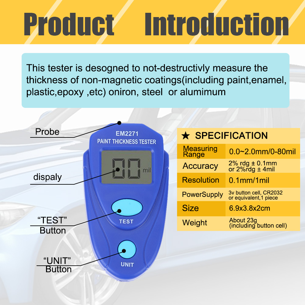Paint Thickness Gauge - ペイント GM200/EM2271 コーティング厚さ計亜鉛メッキ厚さ測定金属ラッカーテスターメーターツールアクセサリー