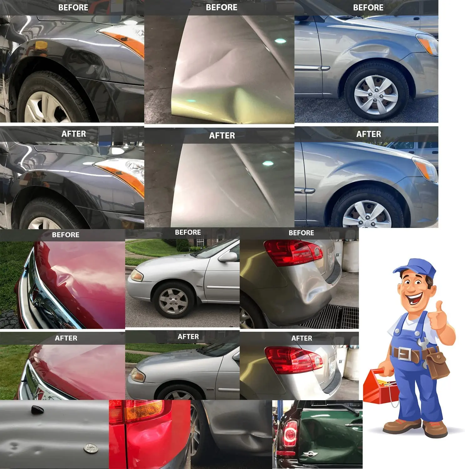 車のへこみ修理プラー、18個のプラスチック接着タブと金属Tハ - Dent Repair Puller のレビューと価格