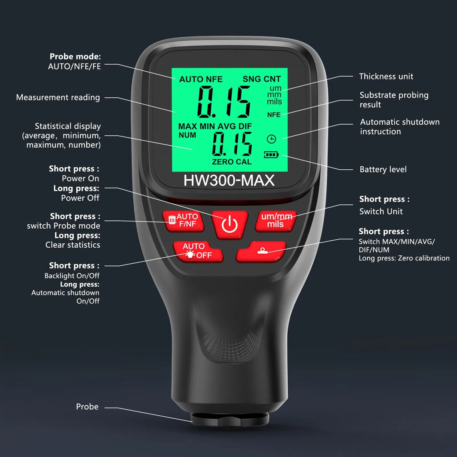 1セット HW300-MAX コーティング高精度膜厚計 大範 - Paint Thickness Gauge のレビューと価格